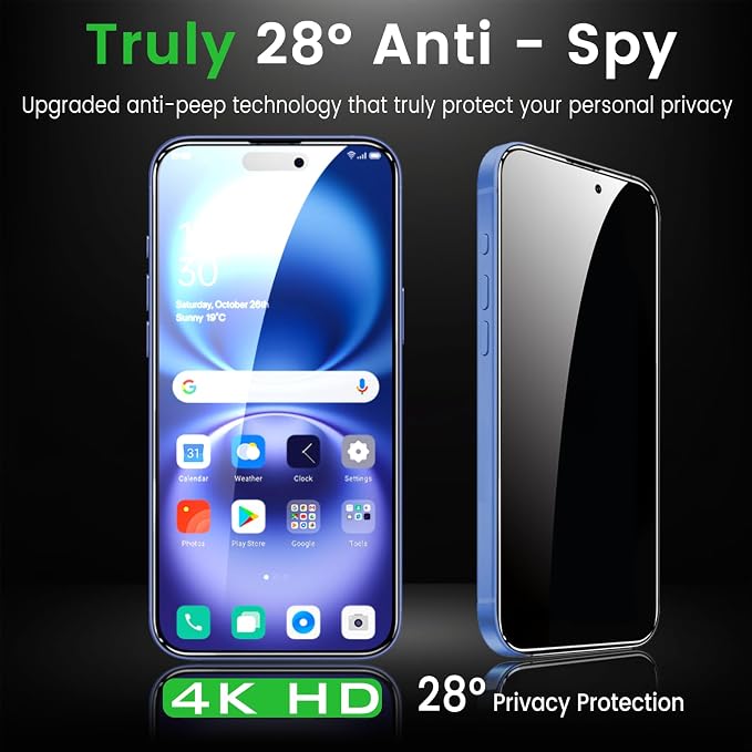 Romkasi 4 Pack Privacy Screen Protector for iPhone 16 Plus 6.7 Inch with 4 Pack Camera Lens Protector, Anti Spy Tempered Glass Film, Anti-Scratch, Touch Sensitive, Case Friendly - Image 3