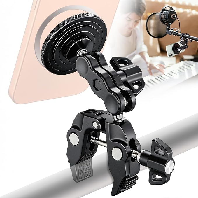 Magnetic Phone Holder for Mic Stand, 360° Rotatable Phone Mount with Clamp | All-Metal Clip Phones Mount for Microphone & Music Stands, Compatible with Magsafe & iPhone 17/16/15/14/13/12 - Image 9