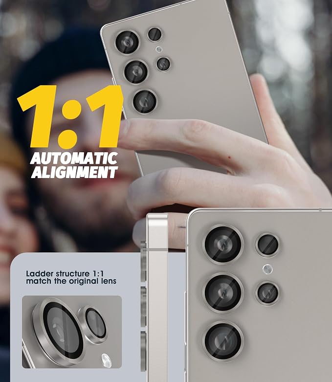 Orzero (2 Sets Camera Lens Protector for Samsung Galaxy S25 Ultra, [EZ Install] [Case-Friendly] 9H Tempered Glass CD Pattern Lens Cover, Military-Grade Shockproof, HD Clarity Anti-Glare - Grey - Image 3