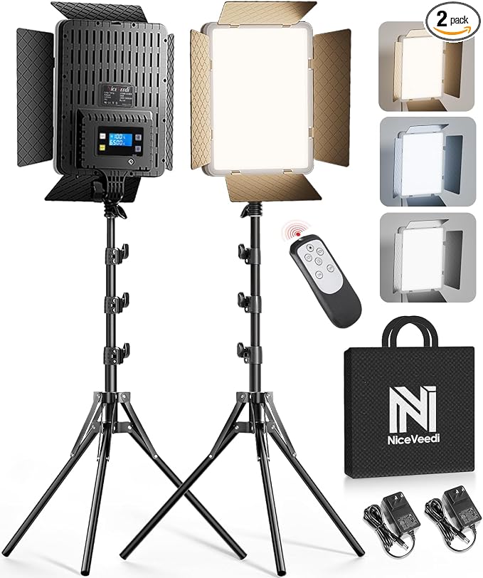 NiceVeedi 2-Pack Photography Lighting Kit, 36W Bi-Color Studio Lights 2700-6500K CRI 95+, Dimmable LED Video Light Kit with Remote Control & 72” Tripod Stand, Lighting for Video Recording/Photography by NiceVeediOfficial