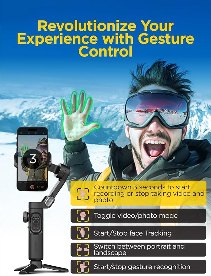 AOCHUAN Smart XE w/Focus/Object Track Gimbal Stabilizer for iPhone Gimbal | Foldable Handheld Phone Stabilizer for Video Recording, 3-Axis Gimbal for iphone 17 16 15 Pro Max,Face/Object Tracking in APP - Image 4