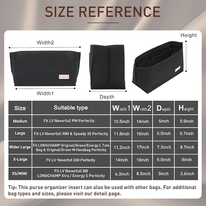 Doxo Purse Organizer Insert for Longchamp Le Pliage Tote, Large Bag Organizer with YKK Zipper Pocket & Cup Holder, Handbag Shaper for Women, Fits Original/Green/Energy L Tote, Black-WL - Image 2