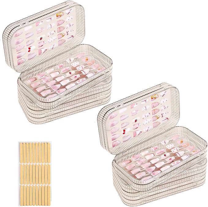 Large Tri-Fold Press On Nail Organizer Case - 4-Page Portable Storage Box for Fake Nails, Clear PET Plastic Travel Holder (6×3.2×1.8 inch) Texture 2Pcs by Oskrieel