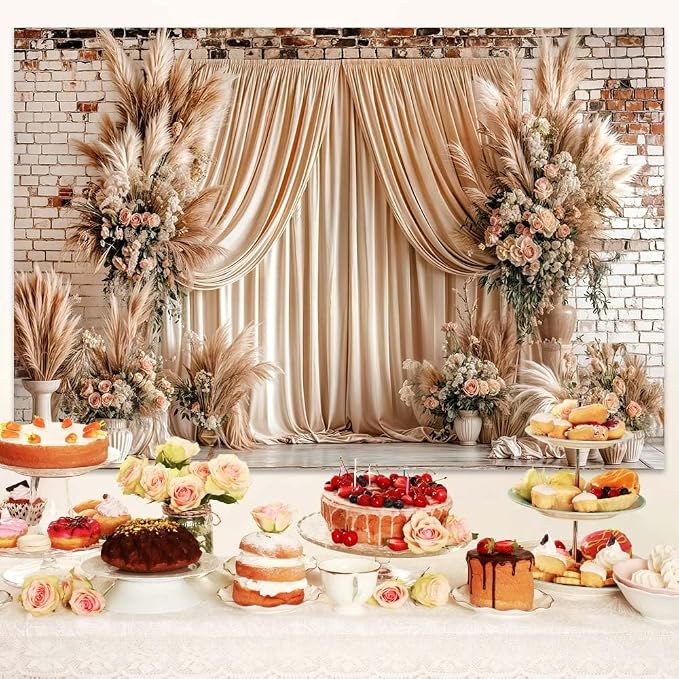 20X10ft Boho Floral Wedding Backdrop Wall Background Photography Beige Vintage Flowers Backdrops for Parties Wedding, Girls Birthday Princess Weeding Bridal Shower Floral Anniversary Ceremony Decor - Image 8