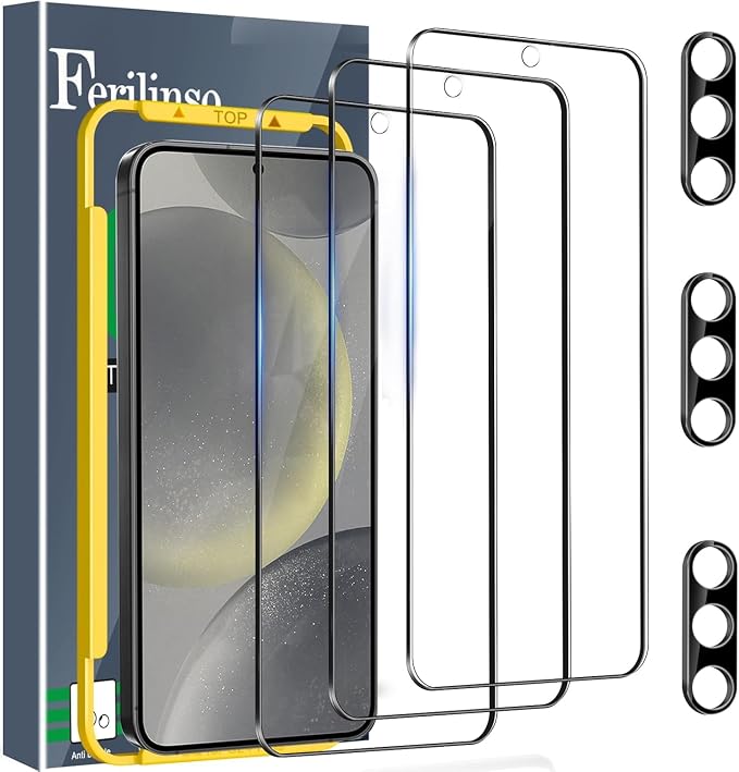 Ferilinso Screen Protector for Samsung Galaxy S24, Tempered Glass | 3 Pack, 9H+ Military-Grade Shatterproof, HD Clear, Case Friendly, Easy Installation Bubble Free, with Camera Lens Protector by Ferilinso
