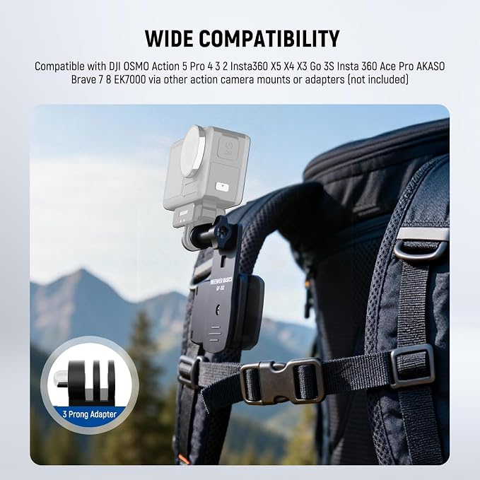 NEEWER Basics Backpack Strap Clip Clamp Mount Holder, Three Prong Adapter Compatible with GoPro Hero Insta360 DJI AKASO Action Camera Accessories for POV Video Recording, GP-102 - Image 5
