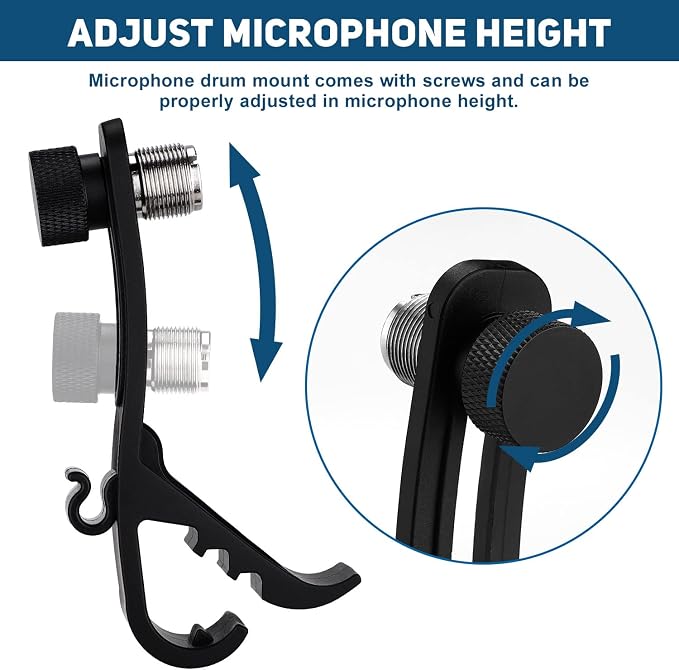 Facmogu 2PCS Drum Microphone Clip, Adjustable Mic Mount Clamp Holder | Mic Securing Clip Shockproof Drum Mounts | For Professional Drum Recording Studio Drum Recording Musical Instrument - Image 6
