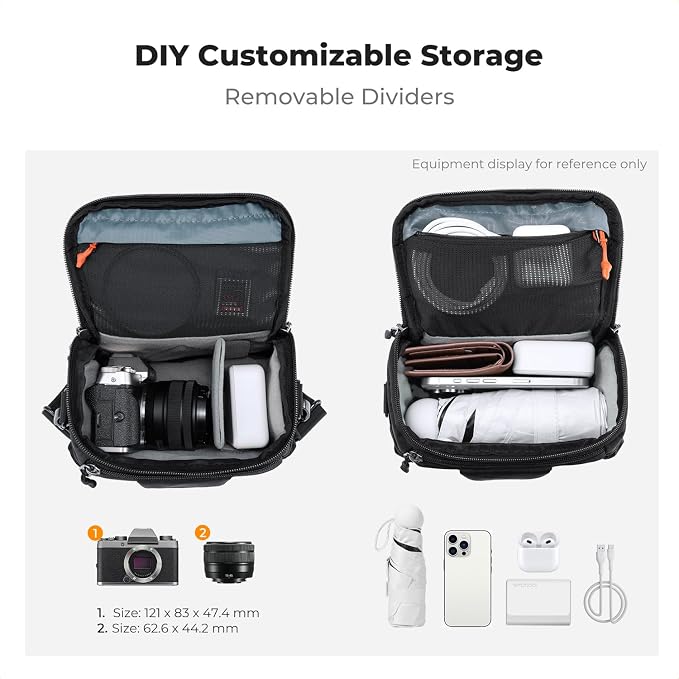 K&F CONCEPT Camera Shoulder Bag, Hardshell Camera Case with Tripod Holder | EVA Hardshell, Foam Padded, Double-Zip Access, Efficient Storage, Street & Travel, Men & Women, 1 Camera+1 Lens Compact, BS15 - Image 2