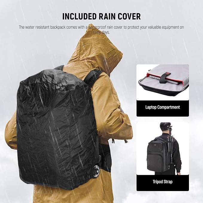 Neewer 2 in 1 Camera Roller Bag with Detachable Shockproof Dividers Retractable Handle Waistband Rain Cover Water Resistant Robust Carry On Backpack for Camera Tripod Flash Lens Laptop, Black, PB027 - Image 5