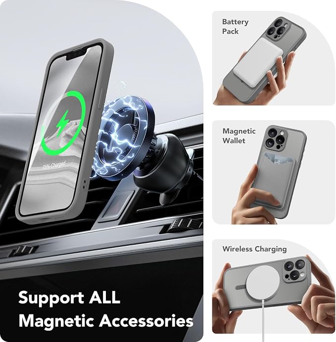 CAPRARO for iPhone 13 Pro Case, Compatible with MagSafe | Upgraded [Full Camera Protection] Shockproof Protective Slim Translucent Matte Magnetic Phone Case 6.1'', Deep Grey - Image 2