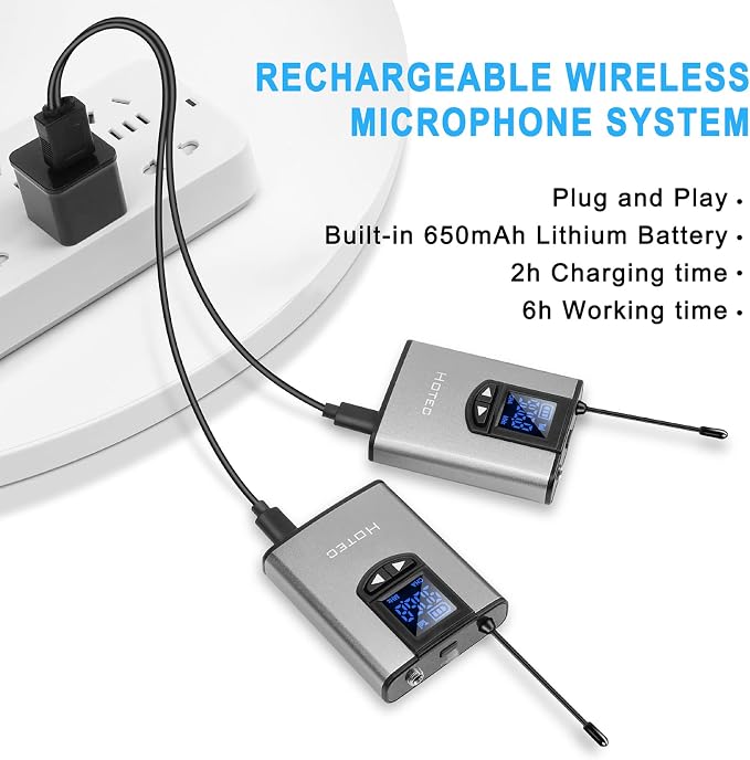 HOTEC UHF Wireless Microphone System with Dual Lapel/Lavalier and Headset Microphones Over PA, Mixer, Speaker, Karaoke Machine for Church, Training, Classroom, Interview (H-K25) - Image 5