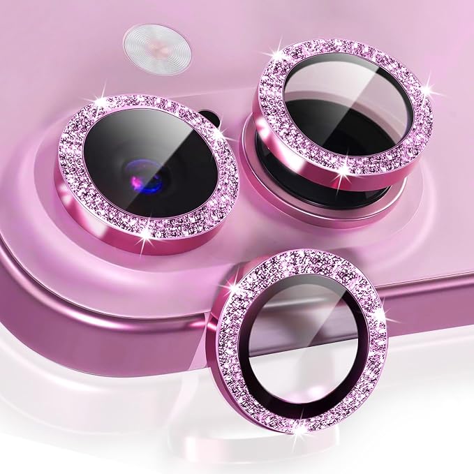 2 Set Camera Lens Protector for iphone 17,Ultra HD 9H Tempered Glass Camera Protector,Anti Scratch Women Girls Shiny Camera Cover for iphone 17 2025,Glitter Pink by Unknown