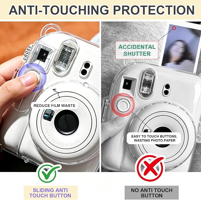 Clear Camera Case for Fujifilm Instax Mini 13, Grey Camera Strap | Protective Cover with Anti-Accidental Shutter, 4 Composition Cards, Photo Storage Holds 10 Films,Clear Hard Shell, No Camera - Image 5
