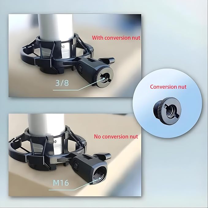 Universal Microphone Shock Mount for 42-46mm Mics, Professional Anti-Vibration Holder with 3/8" or M16 Thread, Compatible with Studio Condenser Microphone for Recording, Podcasting, Streaming - Image 4