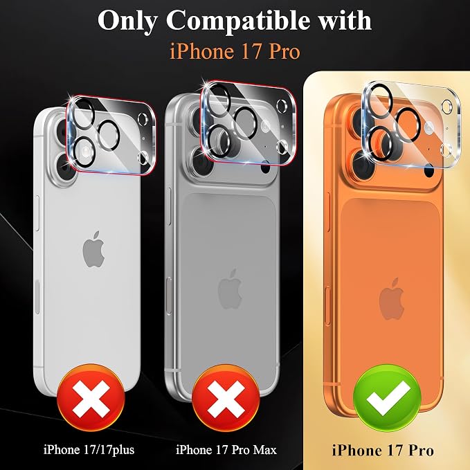 4 Pack Camera Lens Screen Protector Compatible with iPhone 17 Pro | 9H Tempered Glass Camera Lens Cover Decoration, Case Friendly, High Definition, Scratch-Resistant, Clear+Black Circle - Image 2