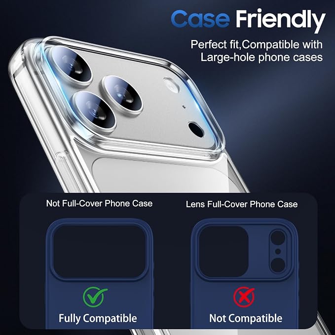 UniqueMe for 3 Pack iPhone 17 Pro Camera Lens Protector - All Silver | Drop Protection, Case Friendly, Acrylic Material, Camera Cover Screen, Update New Version - Image 6