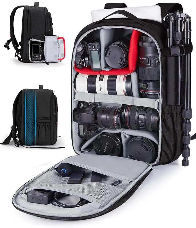 BAGSMART Camera Bag for DSLR, Waterproof Camera Backpacks for Photographers, Camera Case with Laptop Compartment-15.6" Black by BAGSMART