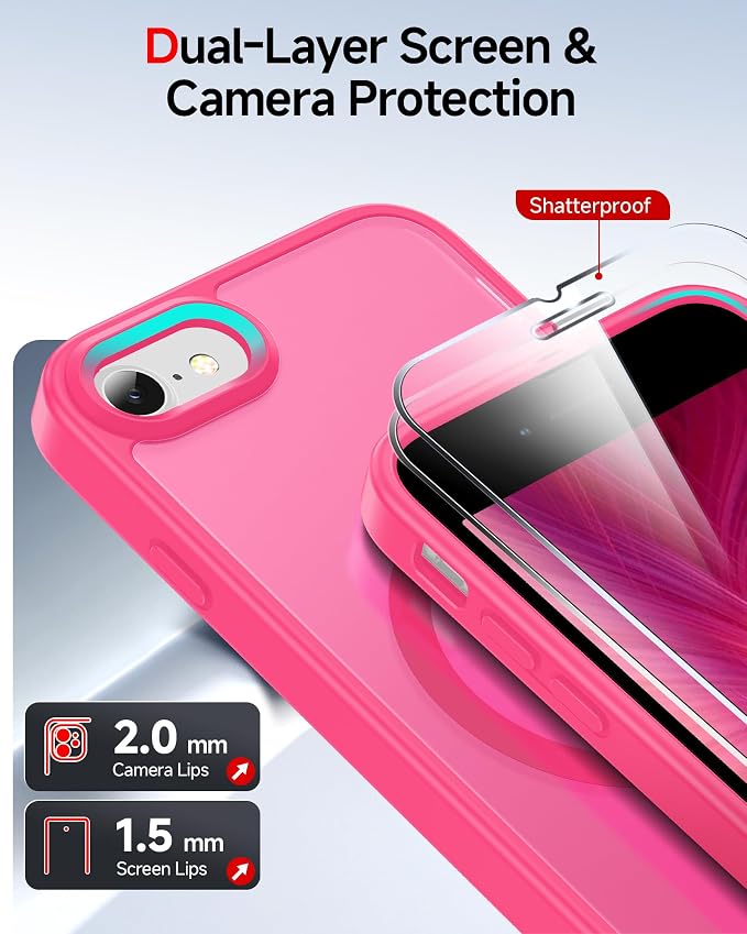 LeYi for iPhone SE-3rd-Generation Case Pink: iPhone SE Cases with [ Camera Cover X2+ Screen Protector X2] i Phone 8 Cover iPhone 7 for Magsafe Magnetic Slim SE3 3rd Generation SE2 2nd Gen, Hot Pink - Image 2