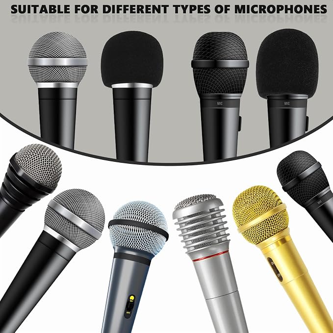 Flutesan 8 Set Microphone Cover Foam Mic Cover Microphone Windscreen Shakeproof Wireless Handheld Mic Protection Silicone Ring Anti Rolling Bottom Rod Sleeve Holder Foam Filter(Black) - Image 6