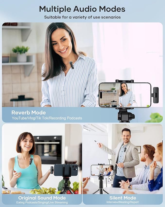 Wireless Lavalier Microphone for iPhone iPad Android, 2 Pack Noise Reduction Lapel Mic Plug and Play for Video Recording Interview Podcast YouTube (Black) - Image 3