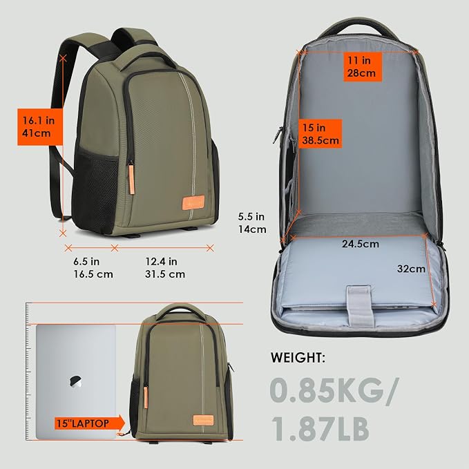 TARION Camera Backpack for Photographers Compact 15L, TB04 Green | 15 Inch Laptop Compartment, Side Access Quick Draw, Anti-theft Hidden Pocket, Tripod Holder, Rain Cover, Travel-Friendly - Image 8