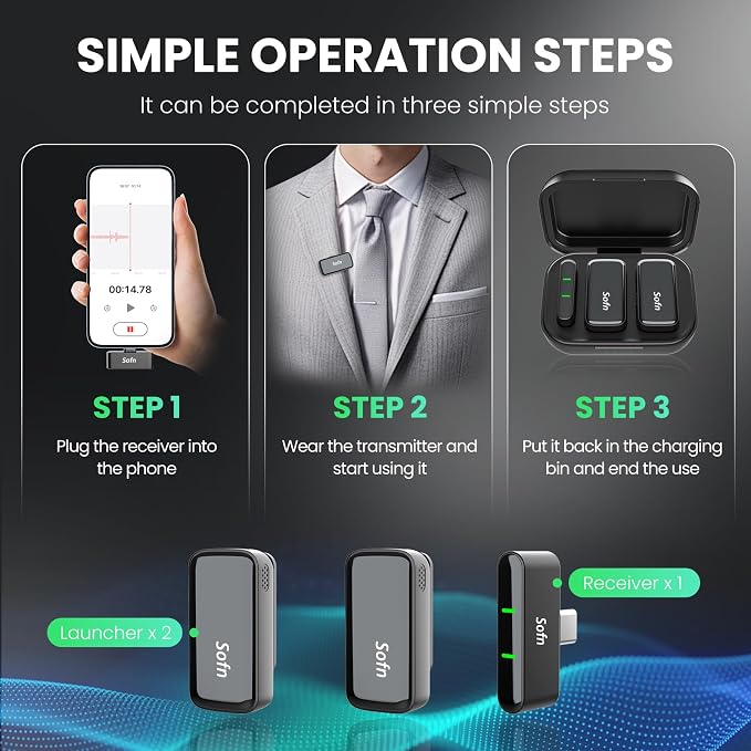 PocketGo Wireless Lavalier Microphone for iPhone, Phone, Vlog, YouTube | AI Noise Cancellation, 30H Battery Life, Portable Design, Plug & Play, Built for TikTok & YouTube Vlogs, Lapel Microphones - Image 3