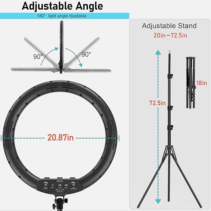 Hagibis 21 inch Ring Light with Stand Outer 55W 5600k Dimmable LED Light, Tripod Stand,and Phone Holder，Remote Controller,Carrying Bag ，CRI 97+ 2540lux, for Streaming Home Office Zoom Call Lighting - Image 6