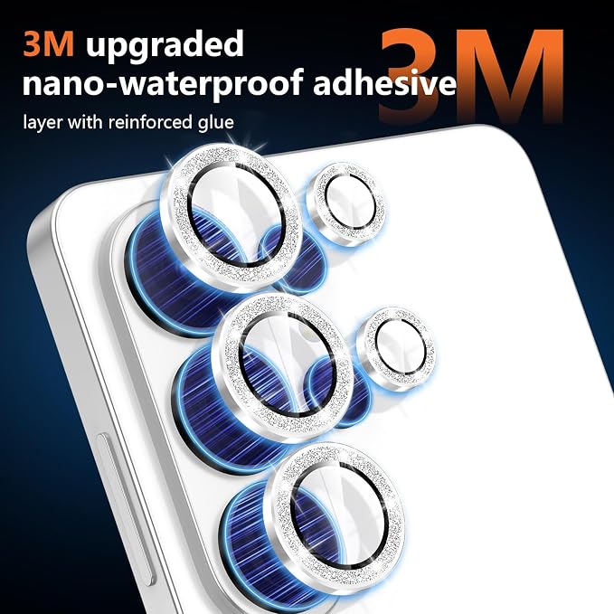 for Samsung Galaxy S26 Ultra Camera Lens Protector, Individual Metal Ring Tempered Glass Lens Cover, [Strong Adsorption] Scratch Resistant Ultra-Thin HD Clear Lens Cover,1 Set-Silvery Sparkly - Image 4