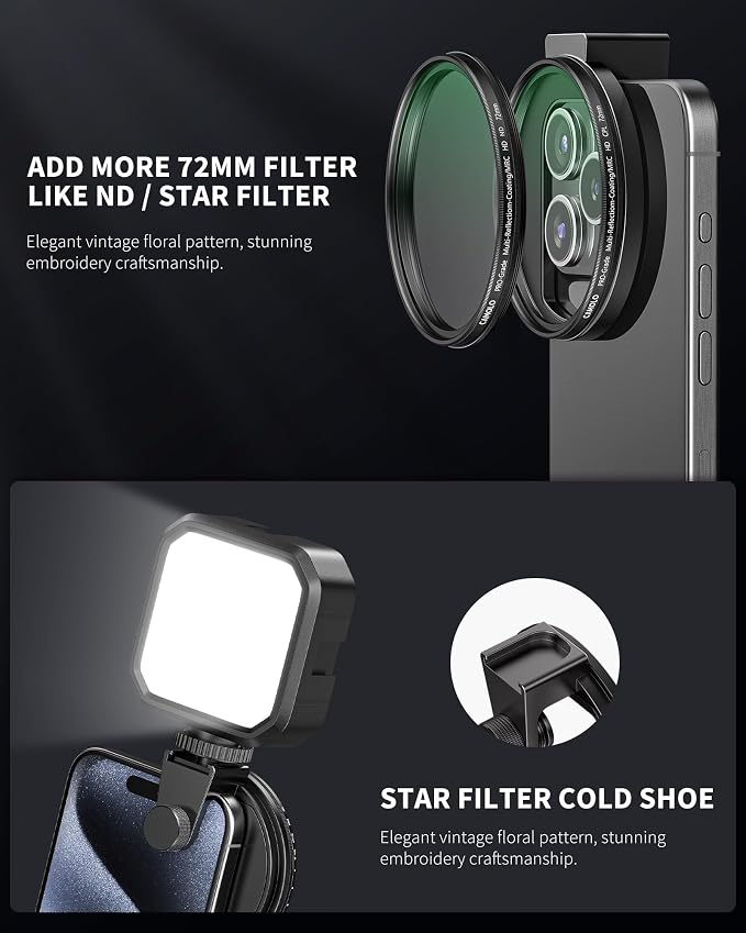 CPL Filter for Phone, 72mm Camera Polarized Lens Polarizing Filter with Metal Cold Shoe Phone Clip Compatible with iPhone 17 16 15 14 13 12 11 X XS Plus PRO Max Samsung Galaxy Motorola Pixel - Image 6