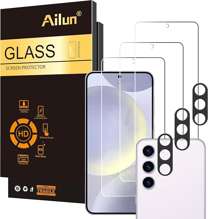 Ailun Screen Protector + Camera Lens Protector for Galaxy S24+ / S24 Plus | 3+3 Pack, 6.7 Inch, Tempered Glass, Fingerprint Unlock, 0.25mm, Anti-Scratch, Case Friendly, HD by Ailun