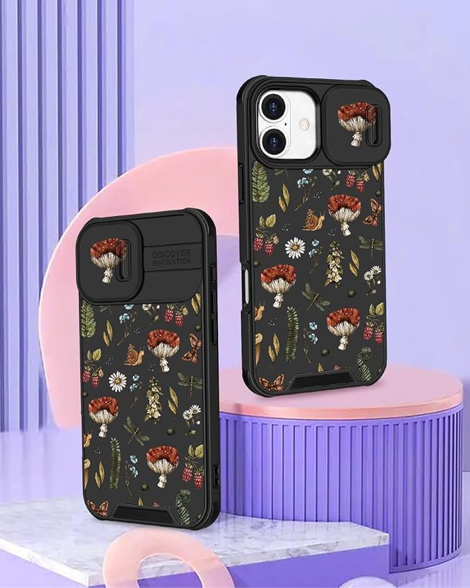 for iPhone 17 Case - Women Cute Phone Cover Girly Pretty Fancy Unique Aesthetic Design Slide Camera Cover Protective Case for Apple for iPhone 17, Mushroom Floral - Image 4