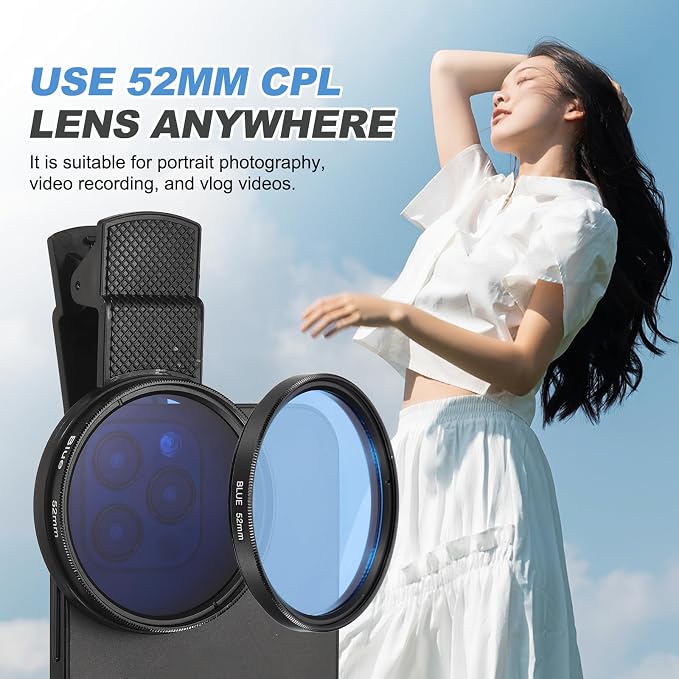 PATIKIL 52mm Phone Camera Lens, Clip-On Full Color Filter Circular Polarizing Lens for Most Smart Phones and DSLR Cameras, Blue - Image 7