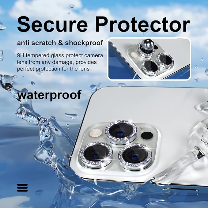 Misea Compatible for iPhone 14 Pro/iPhone 14 Pro Max Camera Lens Protector | 9H Tempered Glass Ultra HD Bling Camera Screen Protector Cover Metal Individual Ring Decoration Accessories, Silver Glitter - Image 3