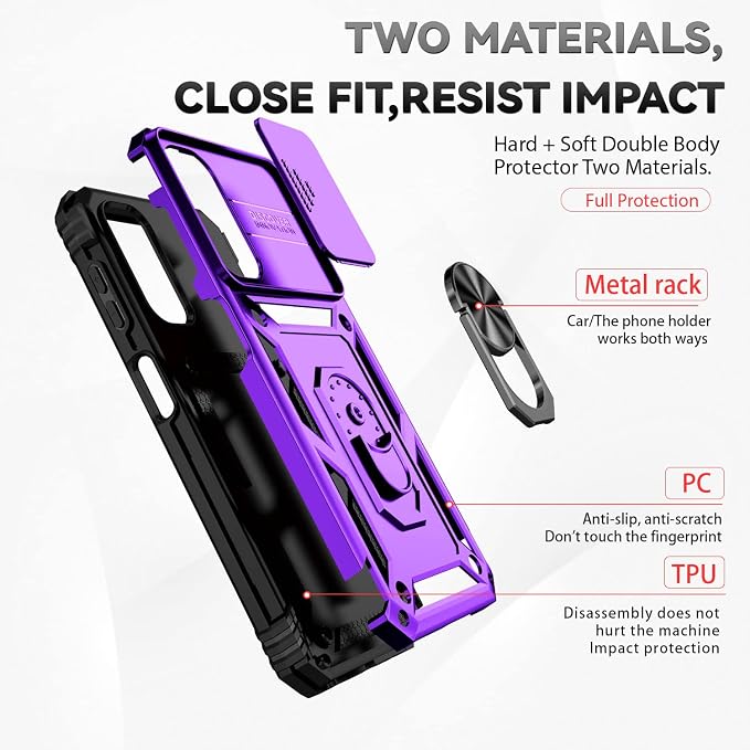 for Samsung Galaxy A14 5G Case with Screen Protector & Camera Lens Cover, [Military Grade] 16FT Drop Tested, Magnetic Kickstand Rugged Shockproof Protective Case for A14 5G, Purple - Image 4