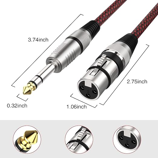 XLR Female to 1/4 Inch Cable 10ft 2Pack, Nylon Braided Microphone Cable 6.35mm TRS to XLR Female Balanced Cable Compatible with Shotgun Microphone, Recording Studios and More - Image 5