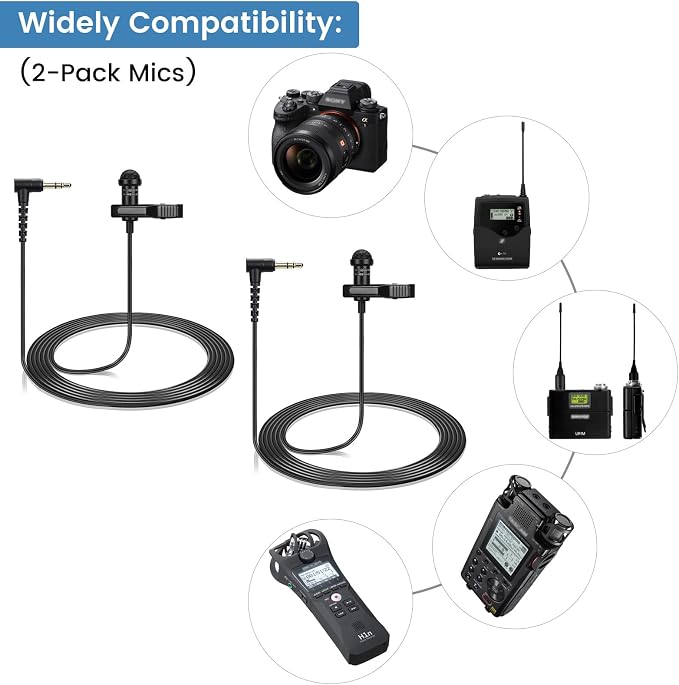 2-Pack Lavalier Microphone for DJI Mic 2 and Rode Wireless Go 2 Transmitter | 90 Degrees L-Shaped 3.5mm Omnidirectional Lapel Lav Mic for Vlog Interview - Image 5