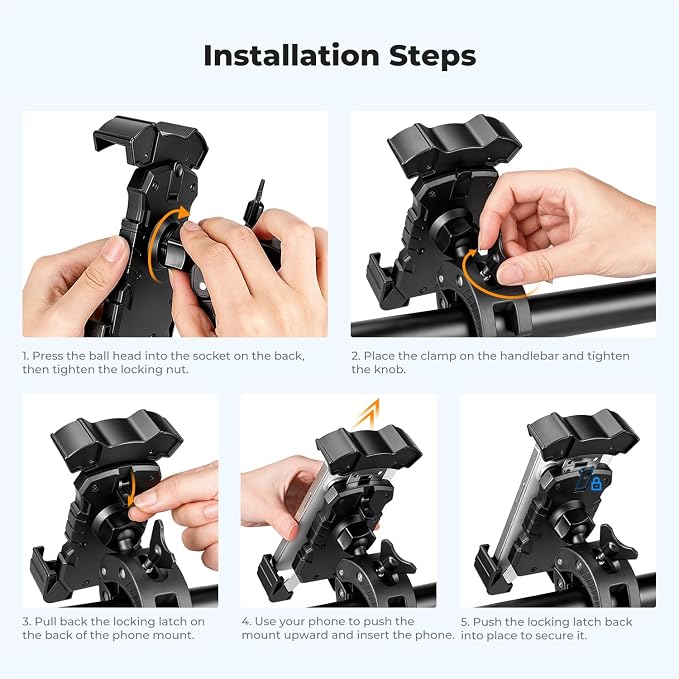 K&F CONCEPT Motorcycle Phone Mount, Bike Holder for 4.7" to 6.9" Phones | 360° Adjustable Quick Install Handlebar Clamp, MS51 - Image 6