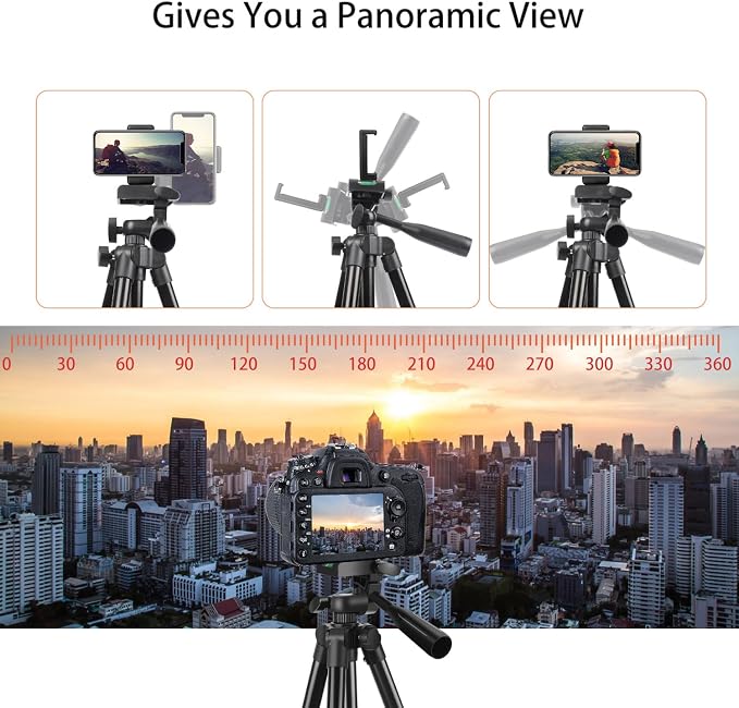 55" Phone Tripod, Camera Tripod for iPhone with Remote Shutter Gopro Holder and Universal Clip, Compatible with iPhone/Android/Sport Camera Perfect for Video Recording/Selfies/Live Stream/Vlogging - Image 4