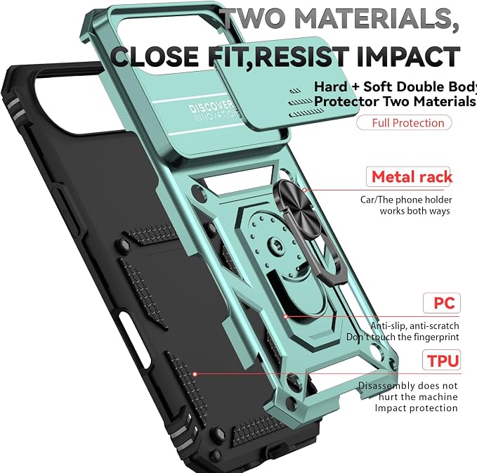 SunStory Phone Case for iPhone Air Case with HD Screen Protector & Slide Camera Cover & Rotated Ring Kickstand, [Military-Grade] Phone Case for iPhone 17 Air, Green - Image 8