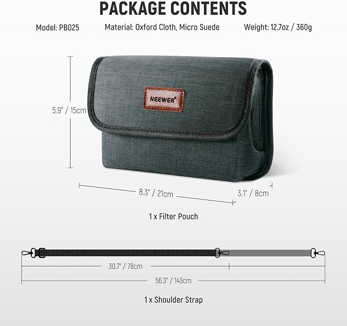 NEEWER Camera Lens Filter Case with Water Resistant Hard Shell, 6 Soft Pockets, Shoulder Strap, Pro Photography Filter Bag Storage Pouch for 4''x 4'', 4''x 5.65'' Square, 95mm Circular Filters, PB025 - Image 7