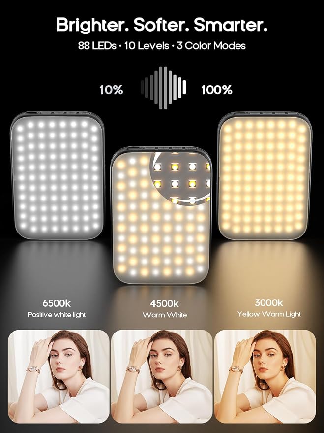 Selfie Light – Rechargeable Phone Light Clip with Digital Display, 3 Light Modes & 10 Brightness Levels for TikTok, Vlog, Makeup, Zoom - Image 2