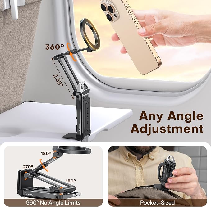 OMOTON TP02 [360° Rotating] Stable Clip Magnetic Phone Tripod for iPhone 17 | Aluminum Cell Phone Stand, Back Magnet Base, Fold 3-Adjustment, Women Men Gift, Fits Vlog, Gym, Travel Essentials Accessories - Image 5