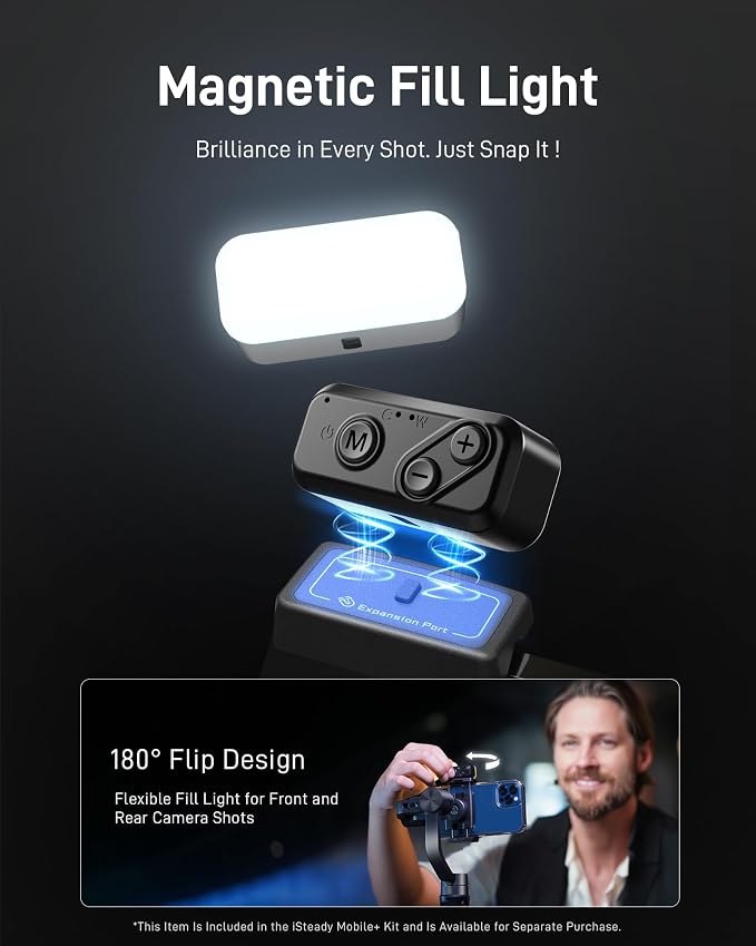 hohem iSteady Mobile+ Kit Gimbal Stabilizer for Smartphone with Fill Light | Ultra-Wide-Angle Mode, iSteady 7.0 Anti-Shake, 600° Inception, Sport Mode, Magnetic Fill Light, 13H Battery - Image 3