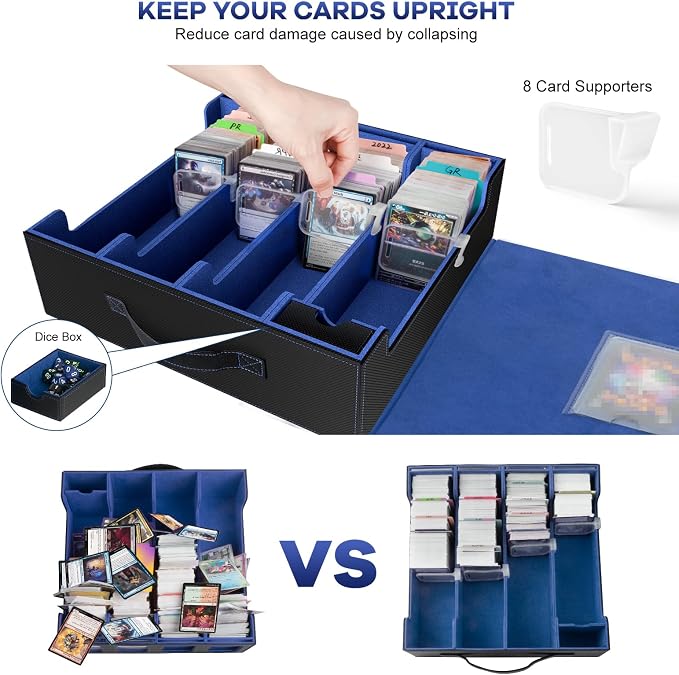 4-Row Trading Card Storage Box, Holds 3200+ Cards [US Patent], Black & Blue | Large Capacity, Portable Handle & Display Windows, Compatible with MTG, Commander, Sports Cards and Other Standard TCG Cards - Image 6