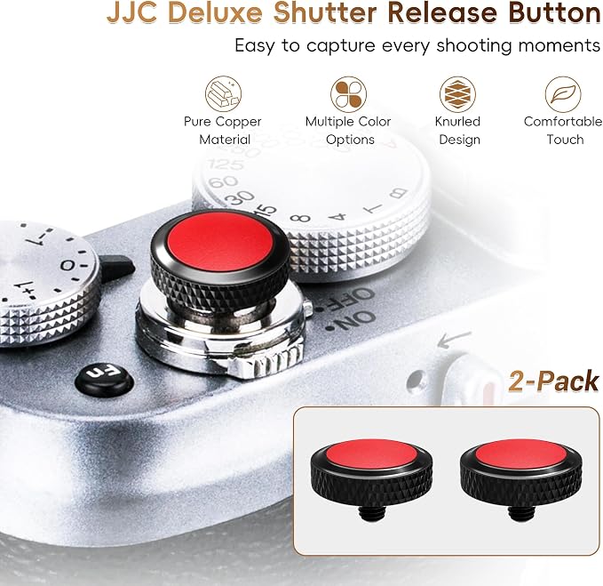 JJC Soft Shutter Release Button for Fujifilm X100VI XT50 XM5, Red, 2-Pack | for Fuji Fujifilm X-T5 X-T4 X-T50 X-T30 III II X100V X00VI X-E5 X-E4 X Half Sony RX1R II RX10 IV III Leica Q3 M10 Nikon Zf Df - Image 3