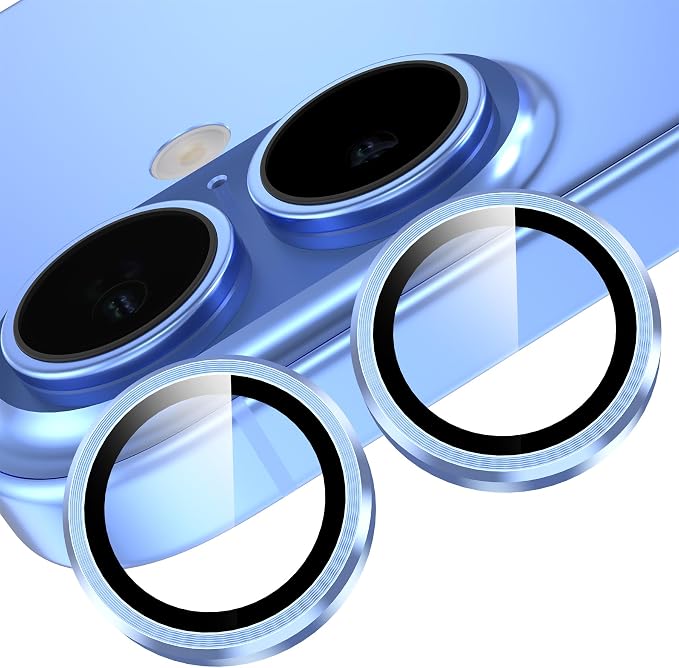 YWXTW Camera Lens Protector for iPhone 17, Individual Anti Scratch Metal Ring Tempered Glass Camera Screen Protector for iPhone 17 Accessories, Case Friendly (Blue) by YWXTW