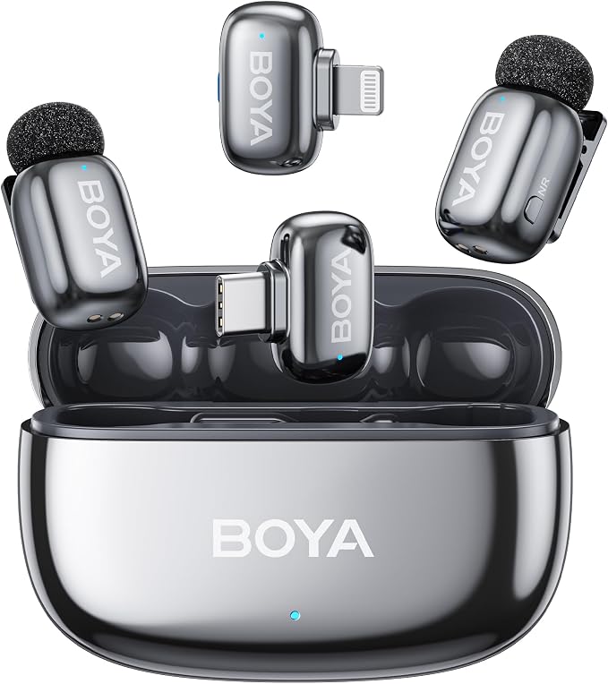 BOYA mini 2 Wireless Lavalier Microphone for iPhone 5-17 & Android Phone | Mini Mic with AI Noise Cancellation, App Control, 30H Battery Life with Charging Case for Recording Vlogging Streaming by BOYA