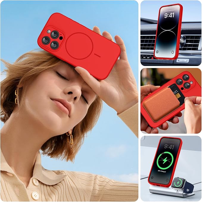 Miracase Silicone & Magnetic for iPhone 14 Pro Case, Red | Compatible with MagSafe, Soft Microfiber Lining, Premium Silicone Cover Shockproof Drop Protection Phone Case for 14 Pro - Image 5