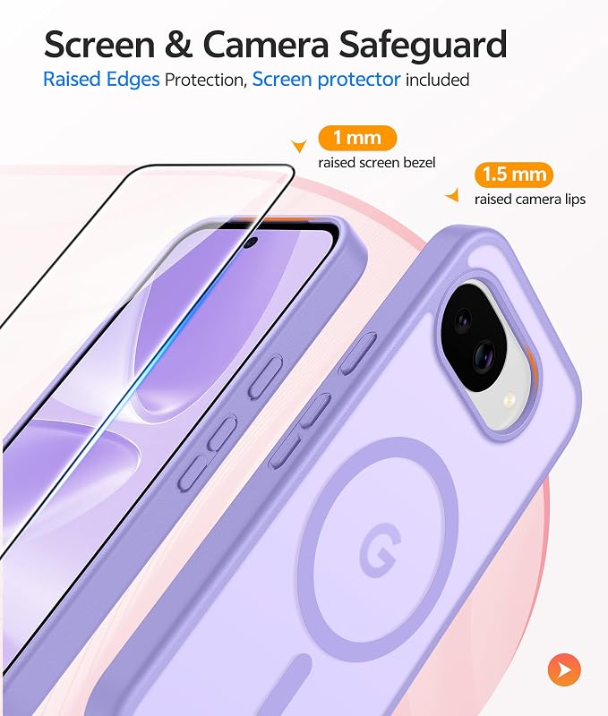 FNTCASE for Google Pixel 10a Case, Fit for Magsafe, with Screen Protector | Translucent Matte Magnetic Back, 14FT Military Grade Drop Protection, Slim Shockproof Protective Phone Cover, Light Purple - Image 4