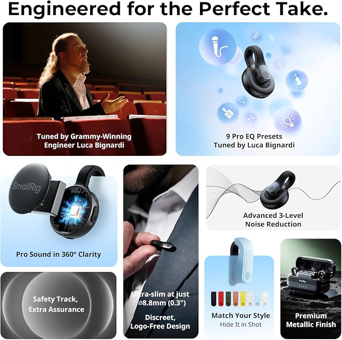 SMALLRIG Wireless Microphone S70 Mic Cover Kit (2 TX + 2 RX + Charging Case + 9 Mic Covers), Mini Lavalier Mic for Vlogging/Interview/Streaming, Includes 9 Color Silicone Covers - Image 2